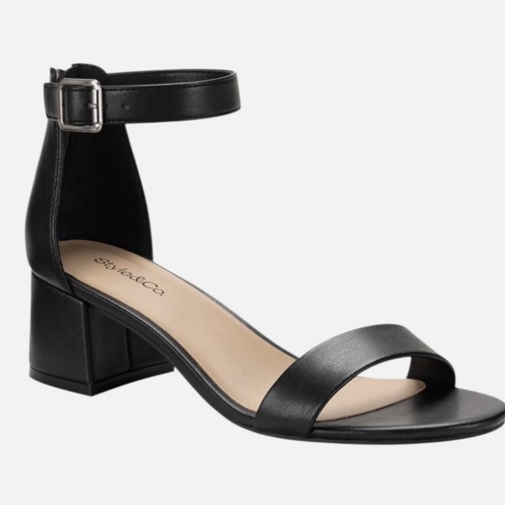 Style & Co Janieep Black Block Heel Ankle Strap Sandals Women’s Size 7.5 M